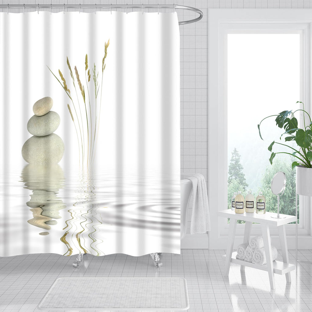 Zen Fabric Decorative Shower Curtain for Bathroom -120GSM Durable Waterproof Fabric with 12x Reinforced Grommets & Hooks, No Liner Needed 71”x71”