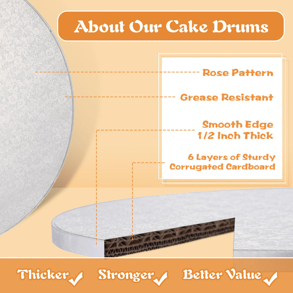 8 Inch Cake Drums, Cake Drum 8 Inch Round White(12-Pack) 1/2 Inch Thick Cake Boards Sturdy, Greaseproof for Birthday Wedding Multi-Tiered Party Cake Drums by GoldenBakeryFamily