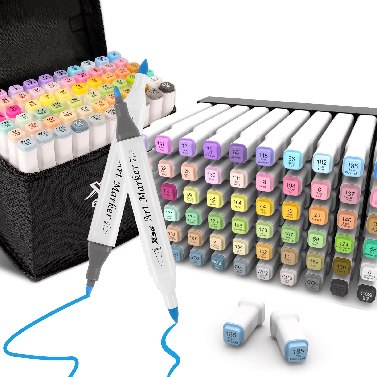 Alcohol Markers,60 Colors Dual Tip Brush & Fine Tip Art Marker Set,for Blending & Shading,Ideal for Coloring Books, Manga & Professional Artwork,Includes Blender Pen & Portable Case