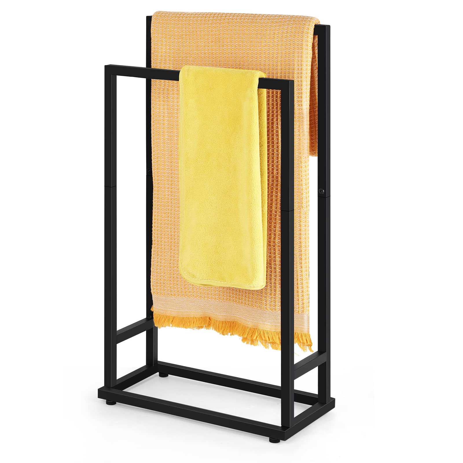 Free Standing Towel Rack 2 Tier Towel Holder Stand Hand Towel Drying Rack Black Towel Blanket Racks for Bathroom Laundry Room Bedroom Pool (Matte Black)