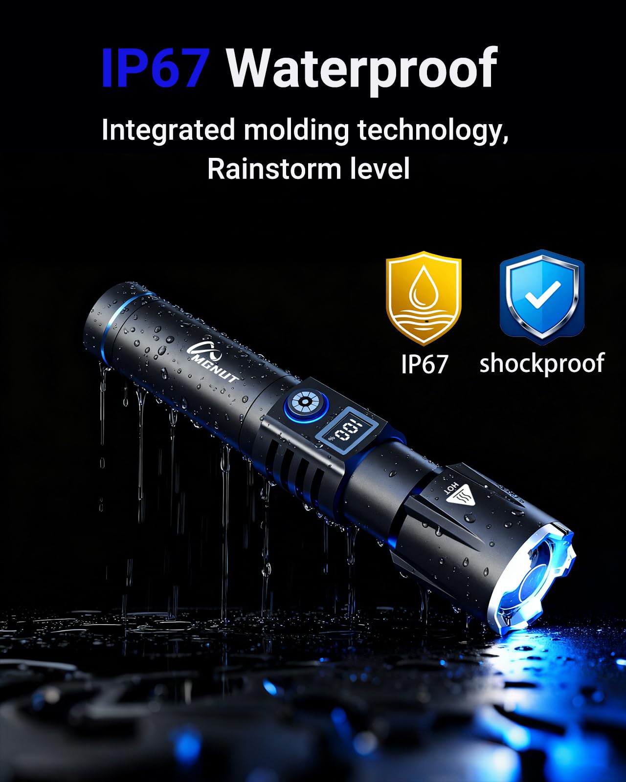 MGNUT [Upgraded Light Source] LED Flashlight Rechargeable, [Super N53 Magnets] Alloy Lightweight 990000 High Lumens White Laser Flashlights, 30W Super Bright Torch with Magnetic, Adjustable Focus