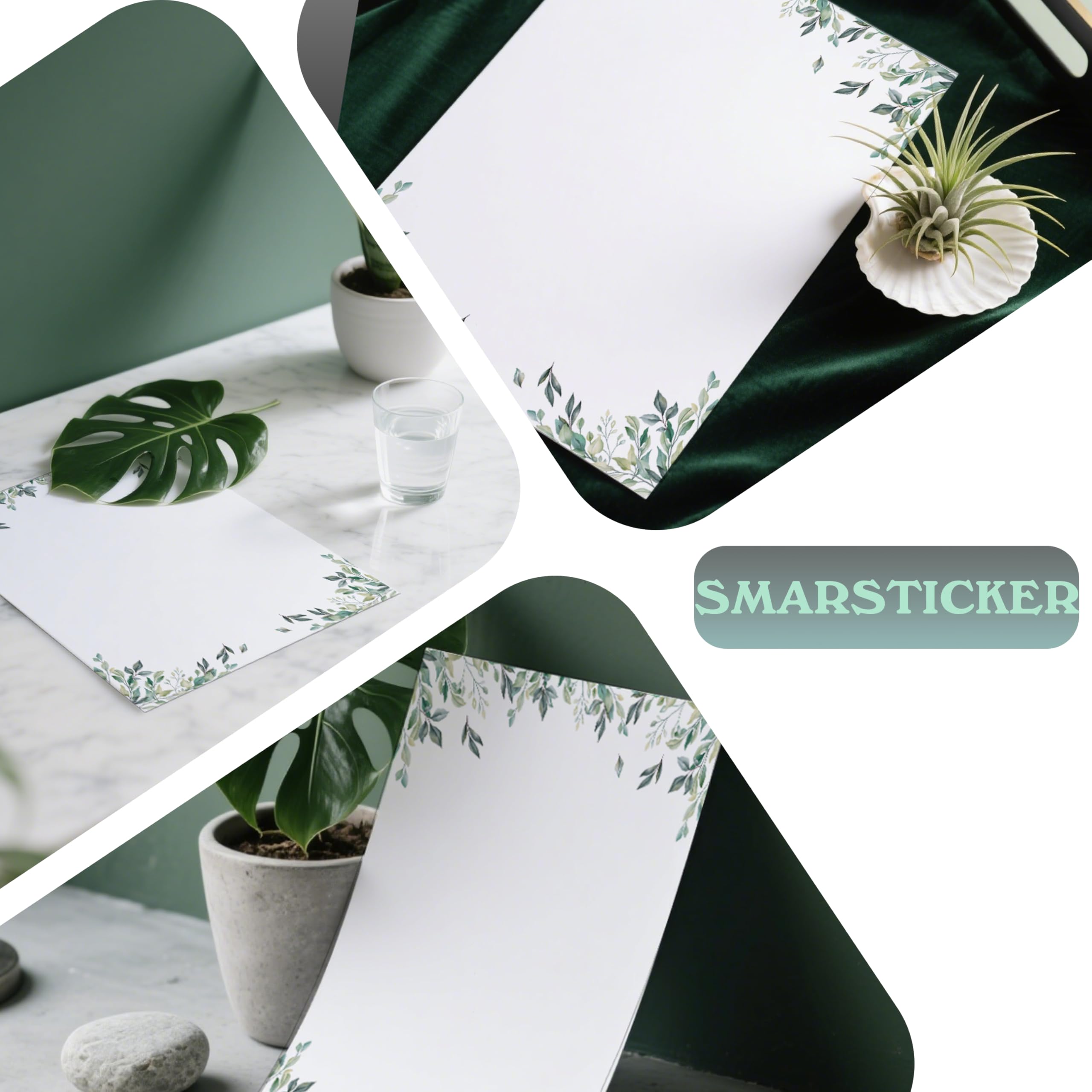 50 Pcs Greenery Letterhead Paper Eucalyptus Leaf Themed Decorative Printer Paper Wedding Botanical Letter Stationery Writing Paper Sheets for School Writing Home Office Supplies (Greenery)