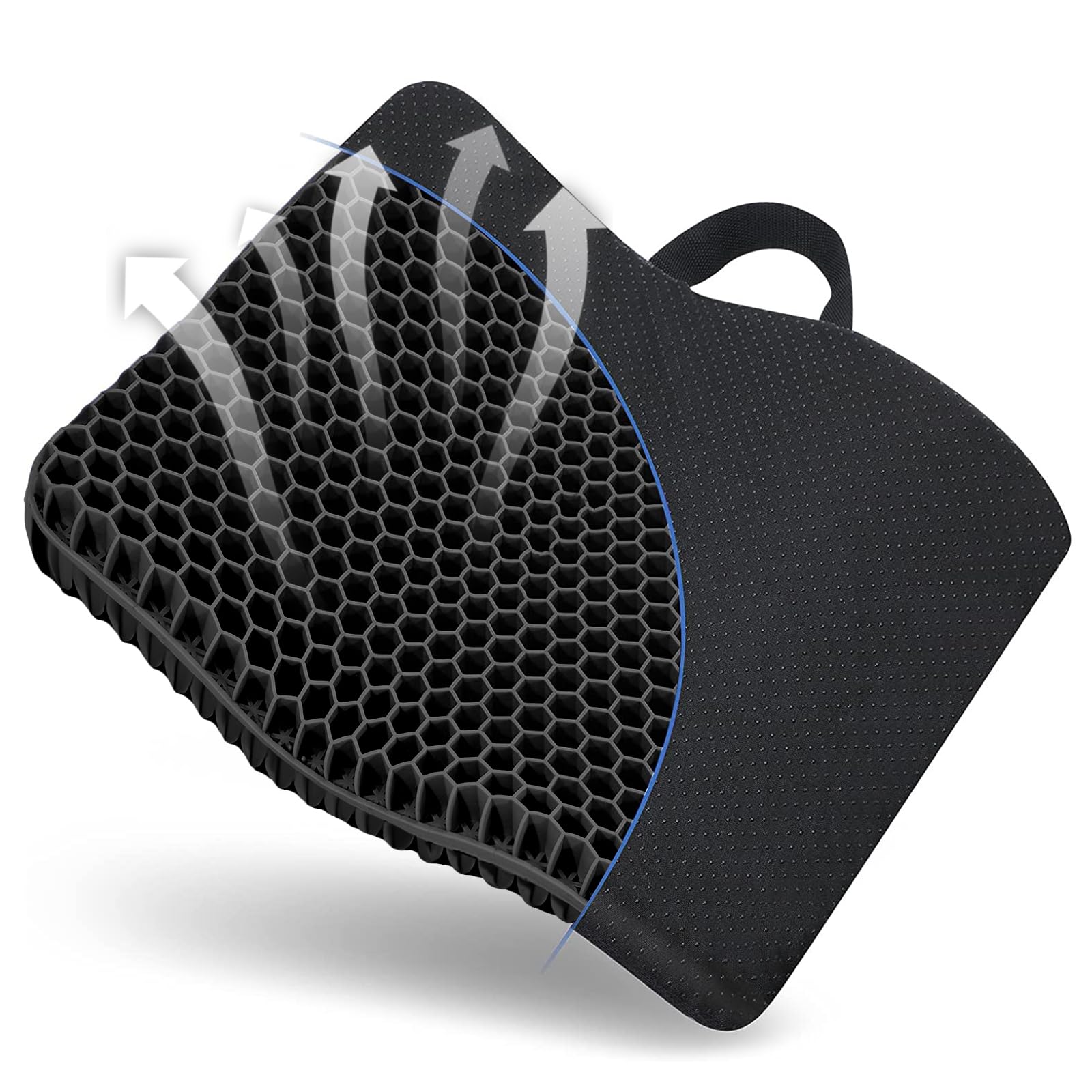 Gel Seat Cushion -for Long Sitting, Double Layer Breathable Honeycomb Chair Cushion with Non-Slip Cover for Ergonomic Support Pressure Cushion, for Office Chair, Cars, Long Trips，Durable,Portable