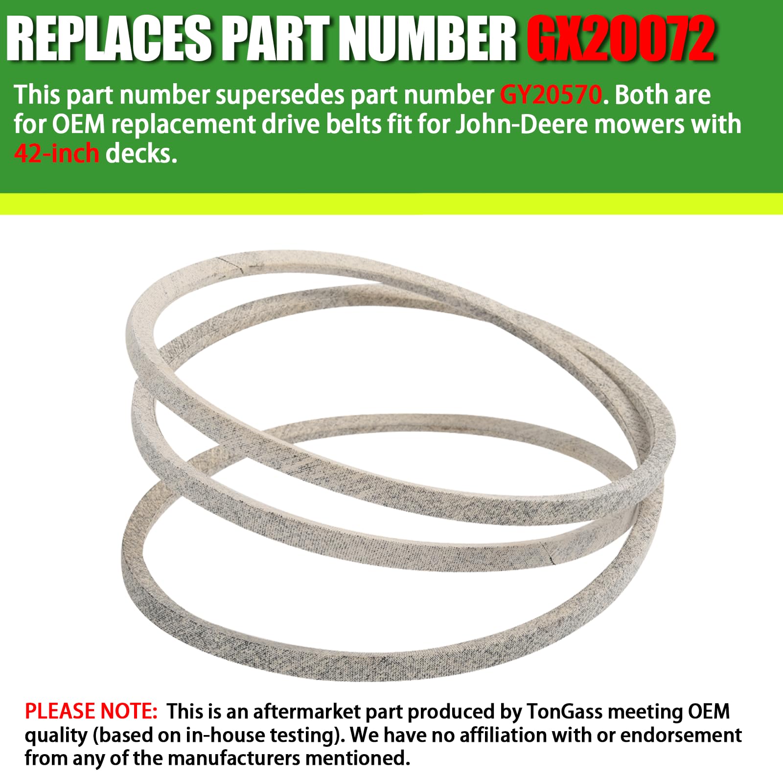 TonGass 42" Lawn Mower Deck Belt Part Number GX20072 Lawn Mower Replaces Flat Belts GY20570 Deck Drive Belt for Heavy-Duty Use for D105 E100 D110 S100 D100 D120 D125 D130 L100 L110 E110 E120 Series