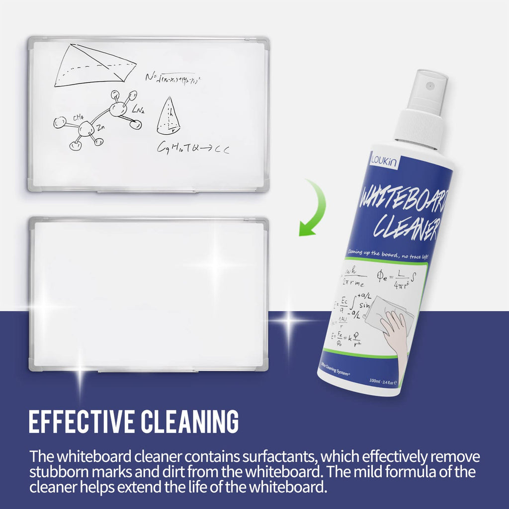 loukin Shag Dry Erase Eraser (3.4 fl oz Whiteboard Cleaner Included), Washable Microfiber White Board Eraser, for Classroom, Home and Office Use, Grey
