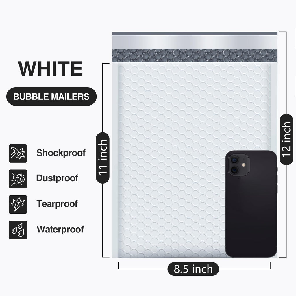 UCGOU Bubble Mailers 8.5x12 Inch White 25 Pack Poly Padded Envelopes #2 Medium Mailing Opaque Packaging Postal Self Seal Waterproof Boutique Shipping Bags for Clothes Makeup Supplies