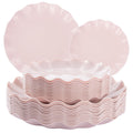 LIYH 24 Pcs Pink Plates Reusable, Pink Plastic Scalloped Plate Durable and Dishwasher Safe,Baby Shower Plate, Light Weight Daisy Plastic Wavy Plates for Wedding Party Birthday