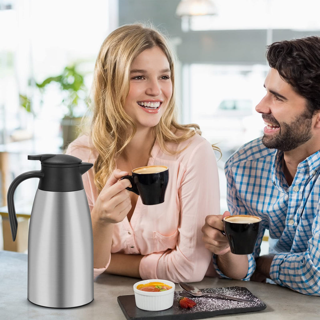 Hossejoy 70 oz / 2 Liter Stainless Steel Thermal Coffee Carafe, Tea, Water, and Coffee Dispenser, Double Walled Vacuum Insulated Carafe, Sliver