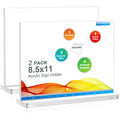 BlueValley 2 Pack Acrylic Sign Holder 8 1/2 x 11 Inch, Clear Plastic Flyer Document Menu Display holder for Table Desk Display, Double Sided Certificate Paper Frame Horizontal Display Stand for Office Store Use