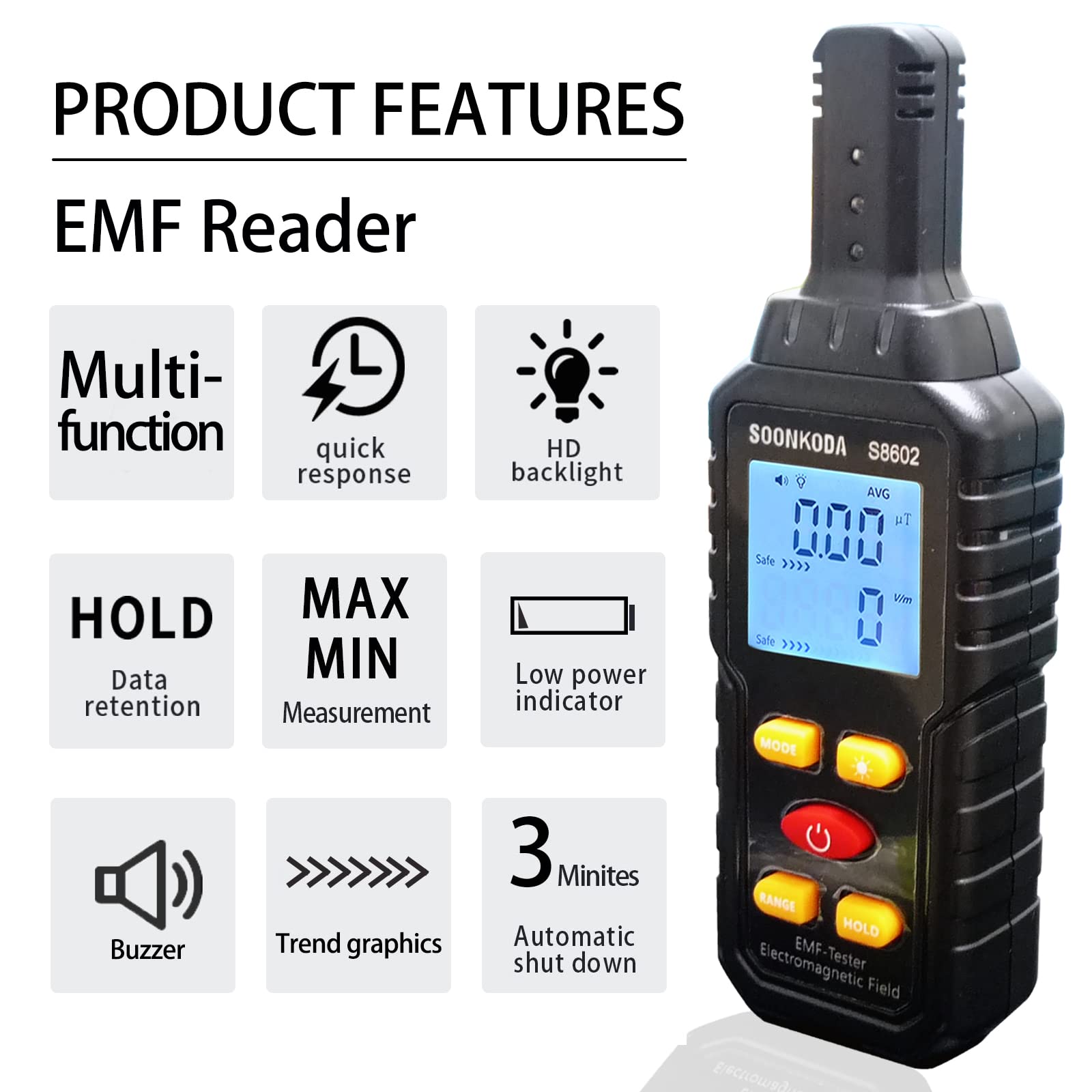 3 in 1 EMF Meter,EMF Reader,Electromagnetic Field Radiation Detector,EMF Tester for Home,EMF Detector with Sound Light Alarm,Ghost Hunting Equipmetent