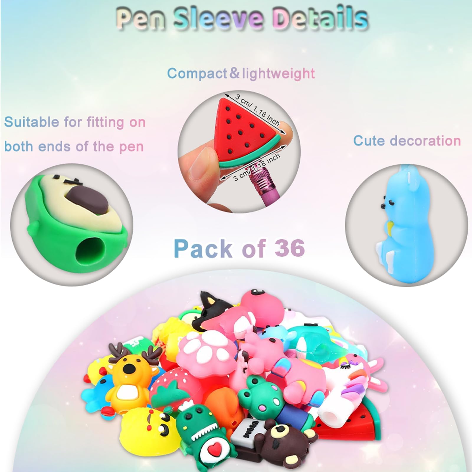 36Pcs Cute Style Animal Fruit Scented Pencils Fun Smelly Pencils Bulk HB Graphite with 36Pcs Cute Cartoon Gift for School Office Classroom Party Reward Supplies