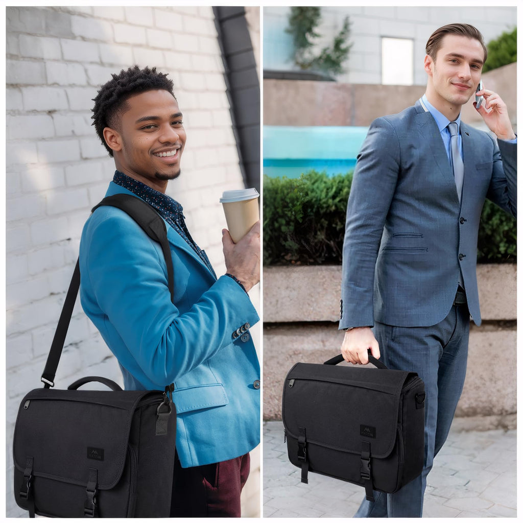 Messenger Bag for Men, Laptop Bag 15.6 Inch, Water Resistant Canvas Shoulder Bag Nylon Crossbody Bag for Women with Detachable Shoulder Strap Black