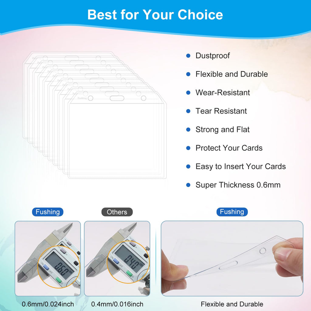 Fushing 3x4 Clear PVC Name Badge Holders - No Zipper Horizontal Tag Holders for 3 x 4 Inch Badge Inserts (100)
