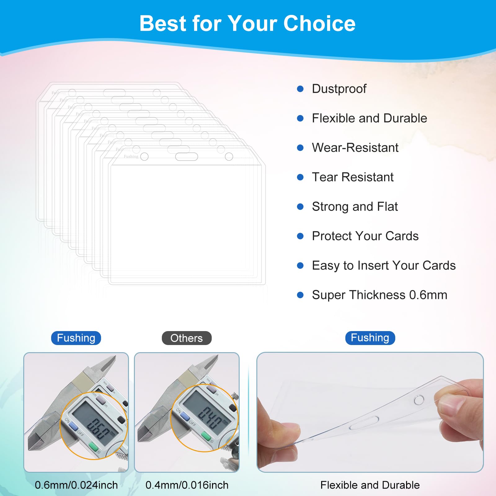 Fushing 3x4 Clear PVC Name Badge Holders - No Zipper Horizontal Tag Holders for 3 x 4 Inch Badge Inserts (100)