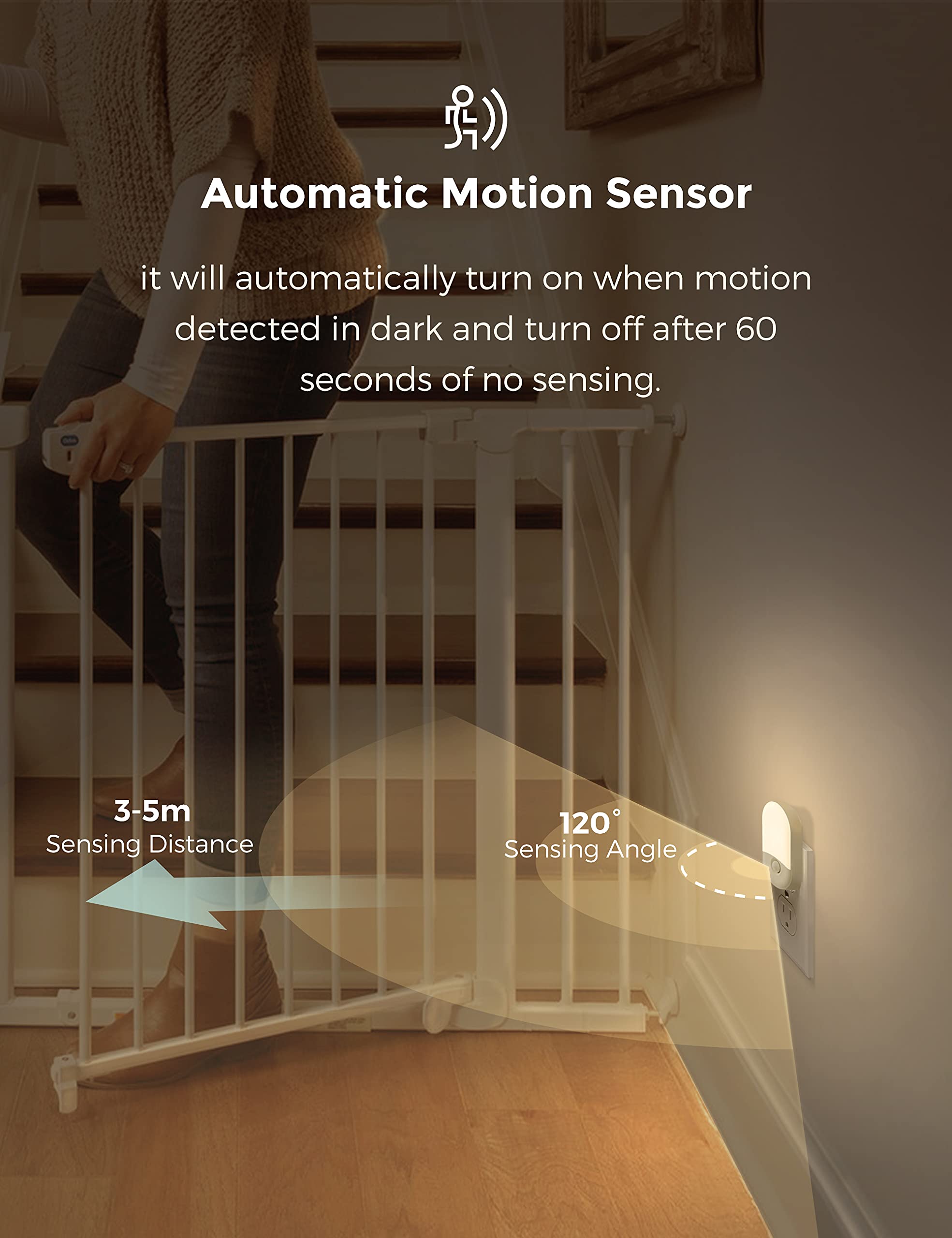 L LOHAS LED Motion Sensor Night Light, 2 Pack, Motion Activated Night Light, Motion Sensor Night Lights Plug into Wall, 3000K Warm White, Adjustable Brightness, for Kids Adult Bathroom Bedroom