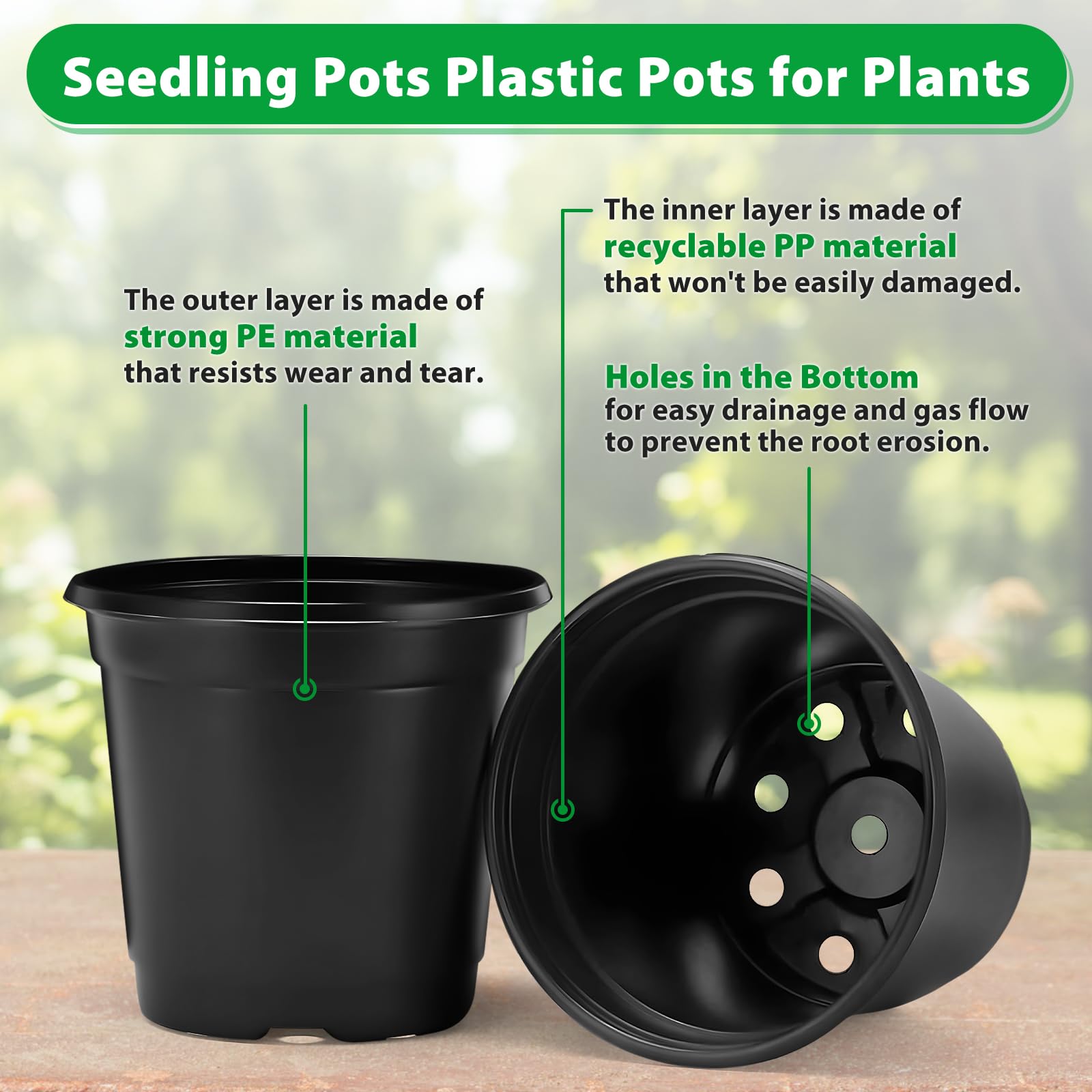 Sfee 100 Pack Plant Nursery Pots 4 inch Plastic Plant Pots, Soft Durable Reusable Seed Starting Pots for Succulents Plants Vegetables Fruits Seedlings Transplanting with 100 Plant Labels (Black)