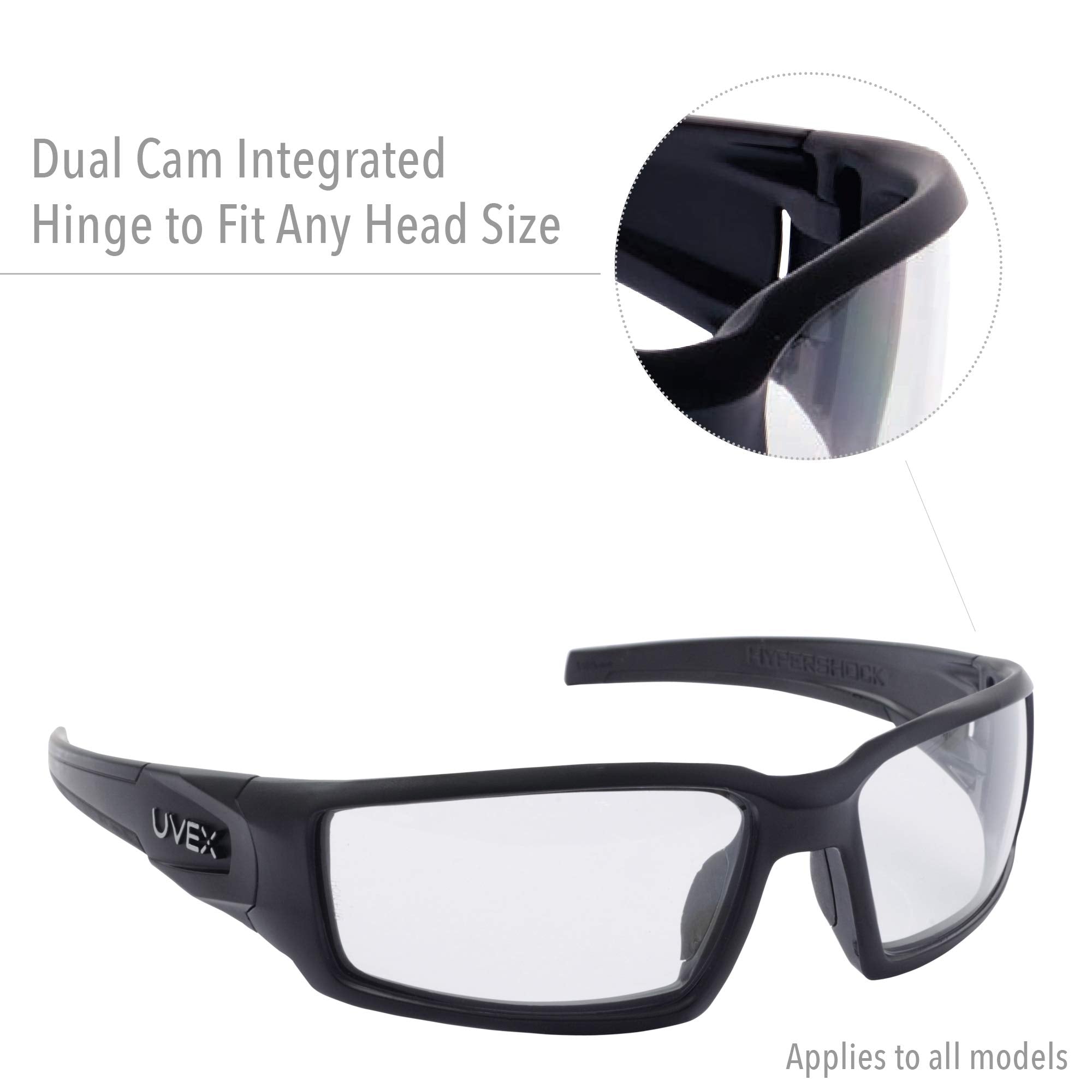 Uvex by Honeywell Hypershock Safety Glasses, Clear Frame with Clear Lens & HydroShield Anti-Fog Coating (S2970HS)