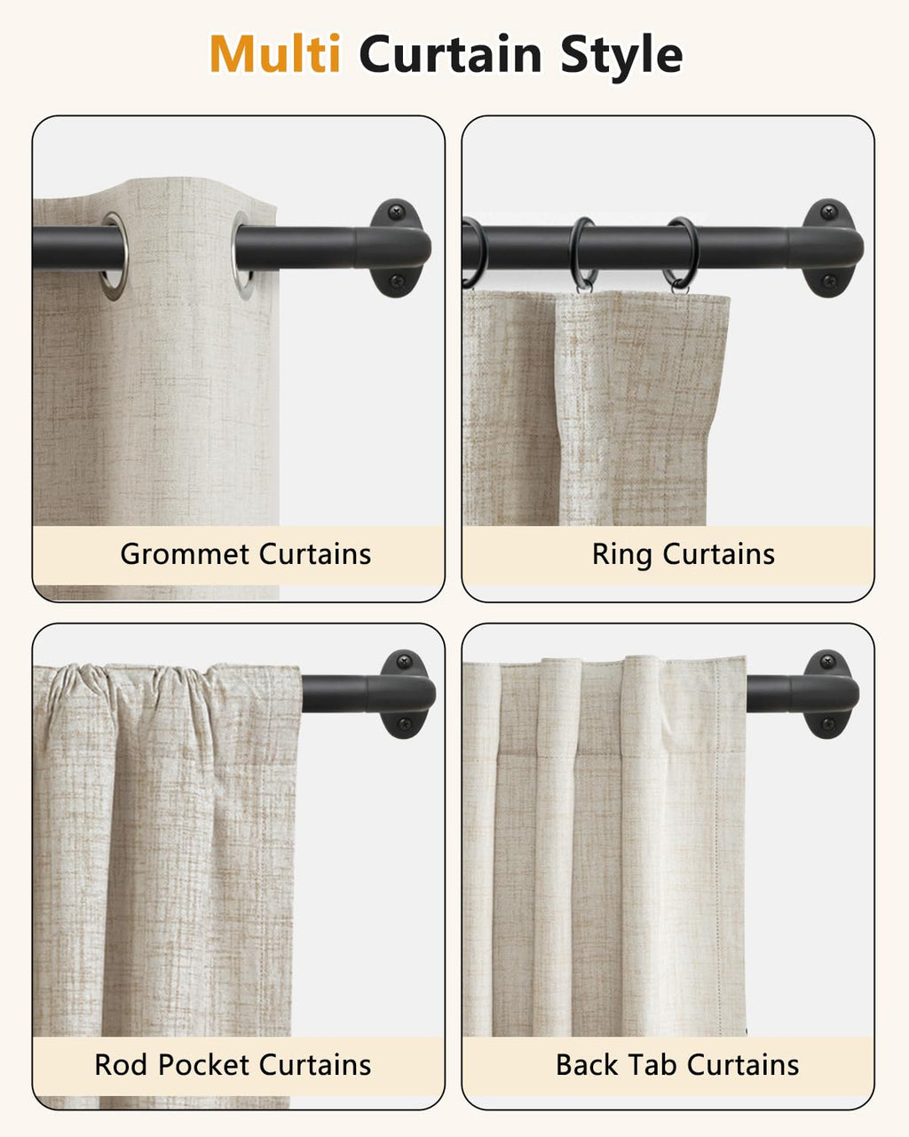 ASULUPHY Blackout Curtain Rod 32-90 In, Wrap Around Window Curtain Rods, 1 Inch Diameter Adjustable Door Curtain Rod, Long Curtain Rod with Brackets, Heavy Duty Drapery Rod for Bedroom