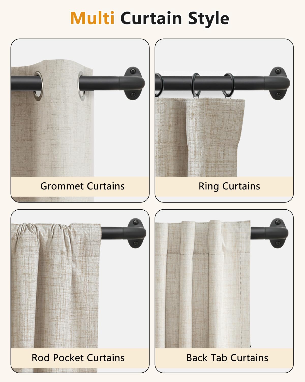 ASULUPHY Blackout Curtain Rod 32-90 In, Wrap Around Window Curtain Rods, 1 Inch Diameter Adjustable Door Curtain Rod, Long Curtain Rod with Brackets, Heavy Duty Drapery Rod for Bedroom