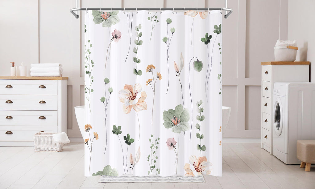 XZTXBest Boho Shower Curtain, Sage Green Beige Flower Bath Curtain for Bathroom, Modern Minimalist White Bathroom Curtain, Mildew Resistant, Weighted Hem, Waterproof Fabric with 12 Hooks 72x72 Inches