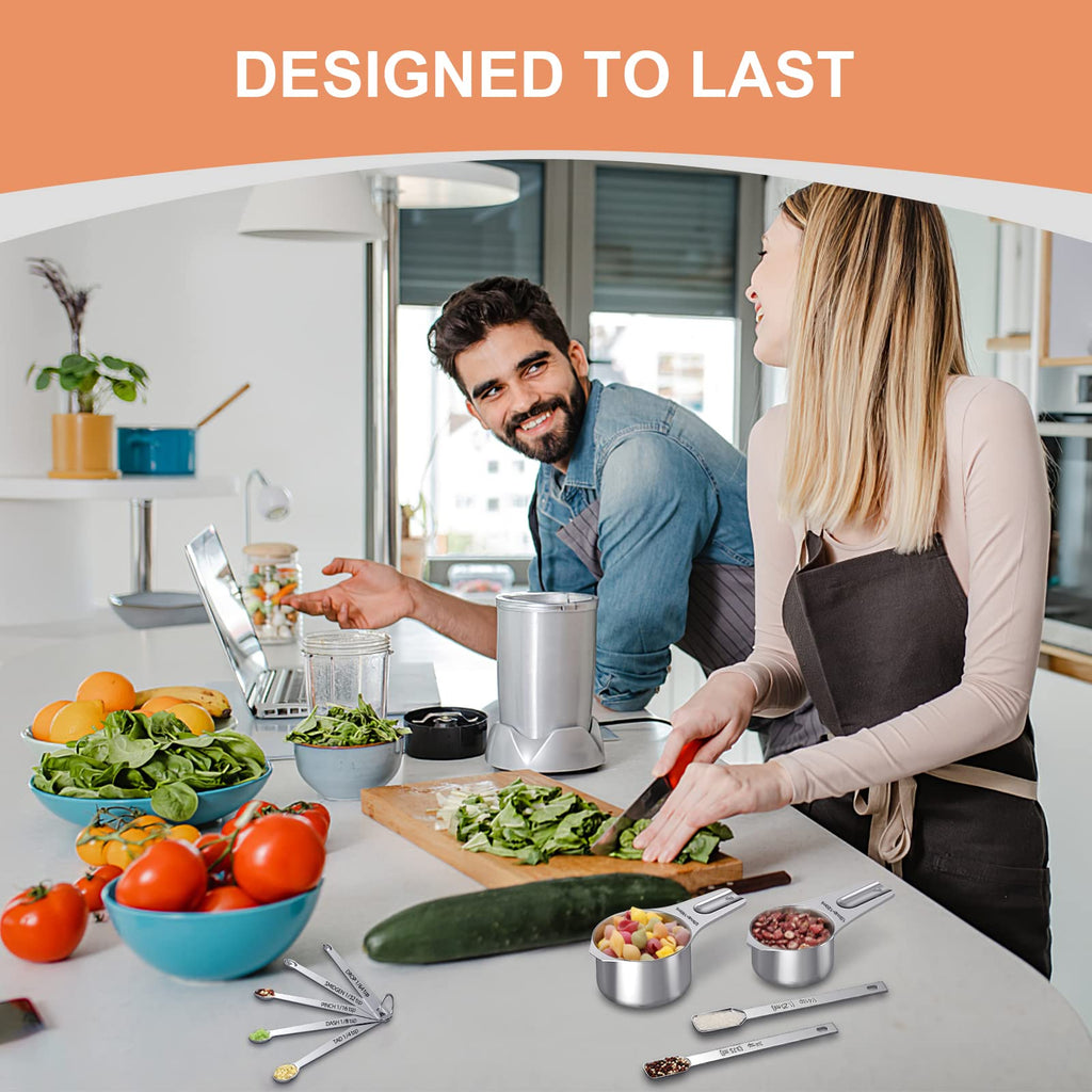 Measuring Cups and Spoons Set of 20, 7 Stainless Steel Nesting Measuring Cups, 1 + Leveler and 5 Mini Measuring Spoons, Measuring Spoons and Cups for Cooking and Baking