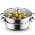 ZENFUN Steamer Pot With Lid 2 Tier, Multipurpose Stainless Steel Steaming Pot, Steam Pots With Handle For Vegetable, Dumpling, Food, 11 Inch（Thickened）
