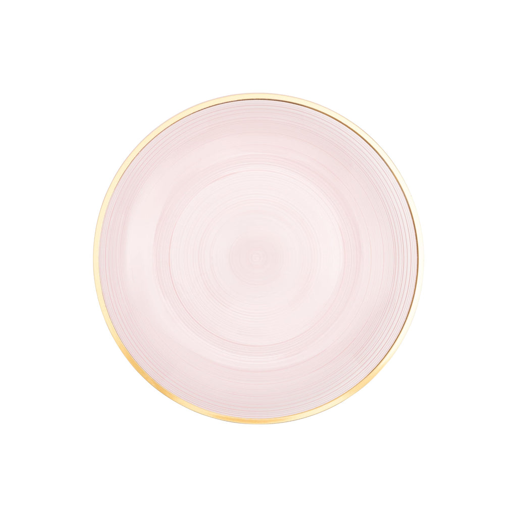 PLASTICPRO 32 Pieces Crystal Design Plastic Plates Combo Pack 7 inch and 10 inch Gold Rim Elegant Disposable Plates, Transparent Pink