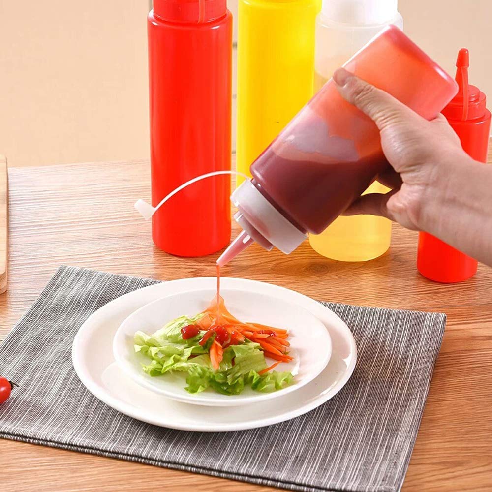 12 pack 8 Oz Plastic Squeeze Squirt ketchup bottle Condiment Bottles with Twist On Cap Lids and Discrete Measurements - For for Sauce Ketchup BBQ Dressing Workshop, Pancake Art Dispenser and More