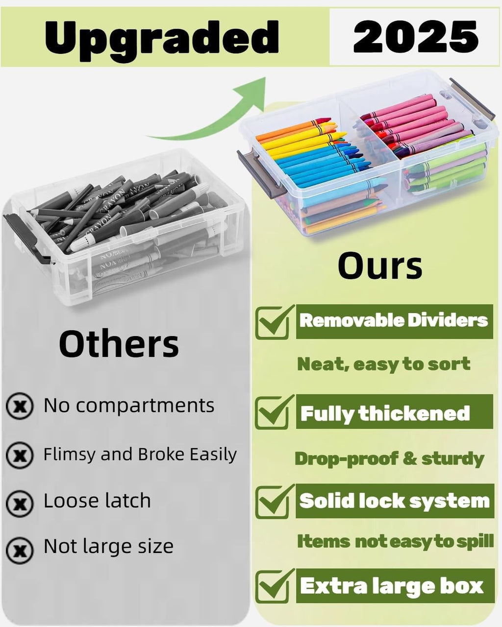 GEOPHIA 12 Pack Extra Large Pencil Box with Removable Dividers, Thickened Plastic Pencil Case Bulk, Clear Crayon Storage Box Stackable Marker Organizer Containers for Pen, Craft, Art (12 Pack)