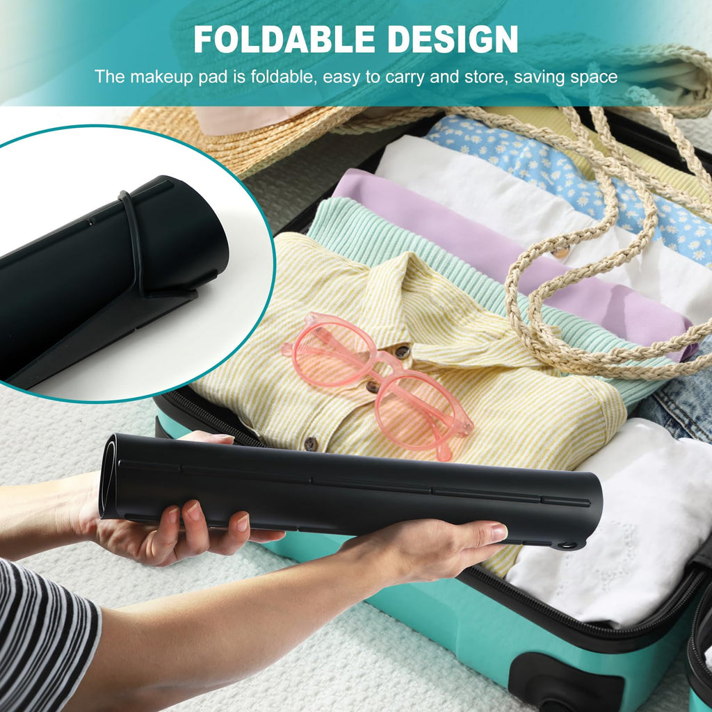 57×42cm Bathroom Sink Cover for Counter Space, Heat Resistant Silicone Sink Top Mat, Foldable Sink Top Cover Multifunctional Sink Makeup Mats for Cosmetics, Skincare Products, Hair Dryer (black)