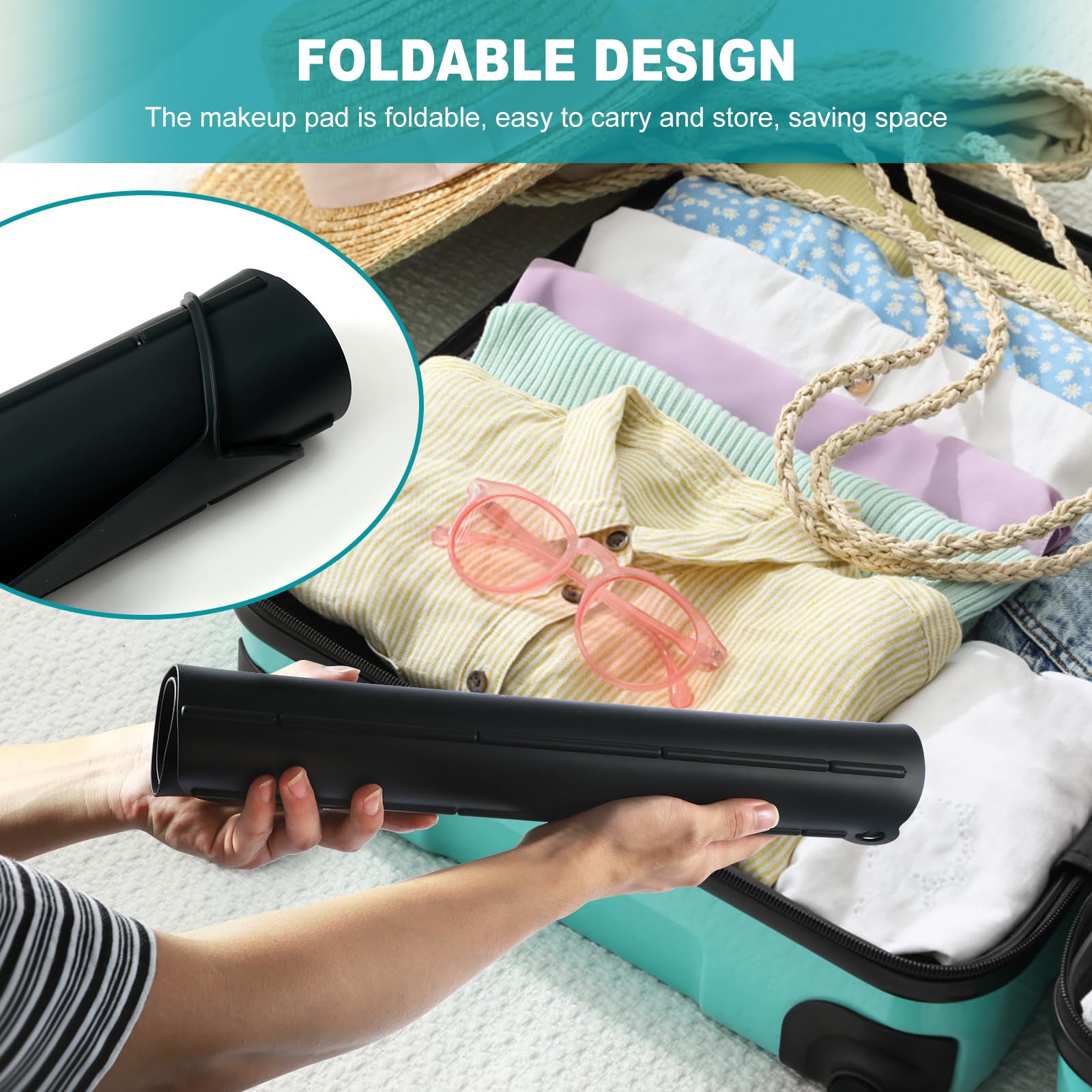 57×42cm Bathroom Sink Cover for Counter Space, Heat Resistant Silicone Sink Top Mat, Foldable Sink Top Cover Multifunctional Sink Makeup Mats for Cosmetics, Skincare Products, Hair Dryer (black)