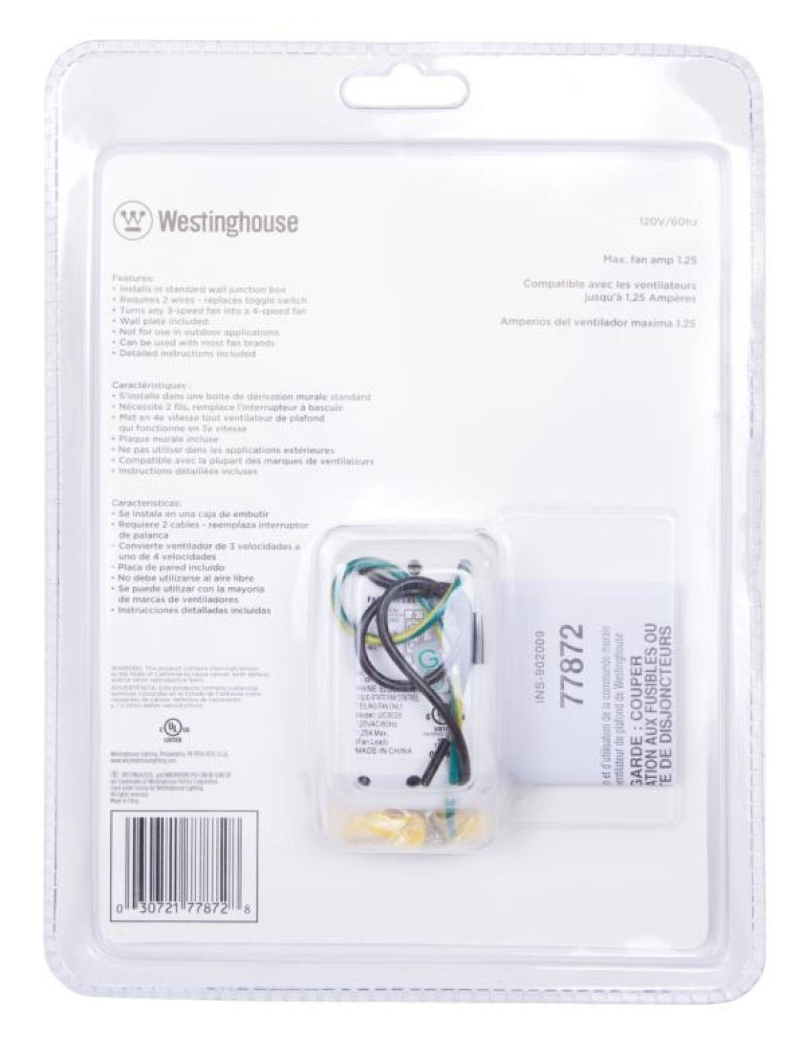 Westinghouse 7787200 Ceiling Fan Wall Control, White