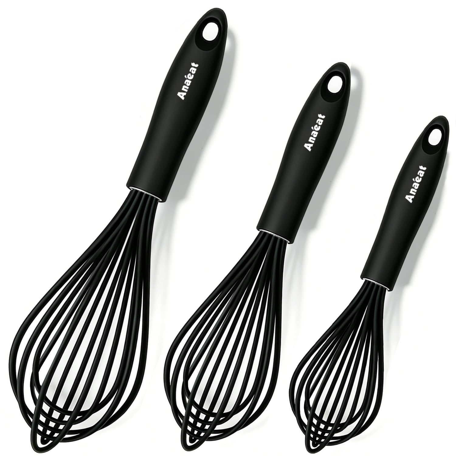 Anaeat Silicone Whisk Set, Thick Stainless Steel Wire Inner, Heat Resistant & Non-Stick Cookware Kitchen Whisks, Milk and Egg Beater Blender, Balloon Egg Beater for Cooking, Baking, Beating, Stirring