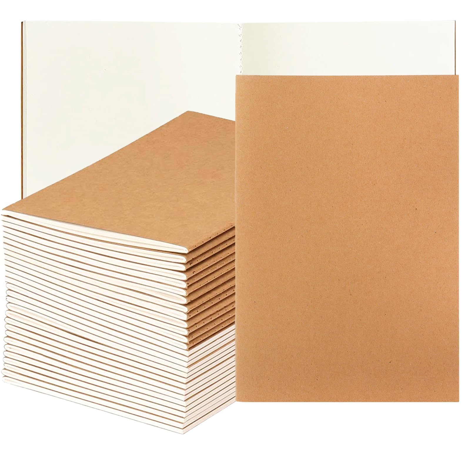 Nicunom 30 Pack A5 Kraft Notebooks, Bulk Blank Journals, Travel Journal Unlined Sketchbooks Memo Diary Planner for Office Classroom Supplies, 60 Pages, 8.3x5.5 inch