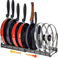 Expandable Pans and Pots Organizer Rack Pot Pan Lid Black Holder for Kitchen Cupboard Cabinet Storage Bakeware Saucepan with 10 Adjustable Dividers (black)