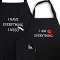 Apron Couples, Christmas Gifts for Couples: Waterproof Aprons for Women Men, with Adjustable Neck Strap with Extra Long Ties, 2 Pockets (Black)