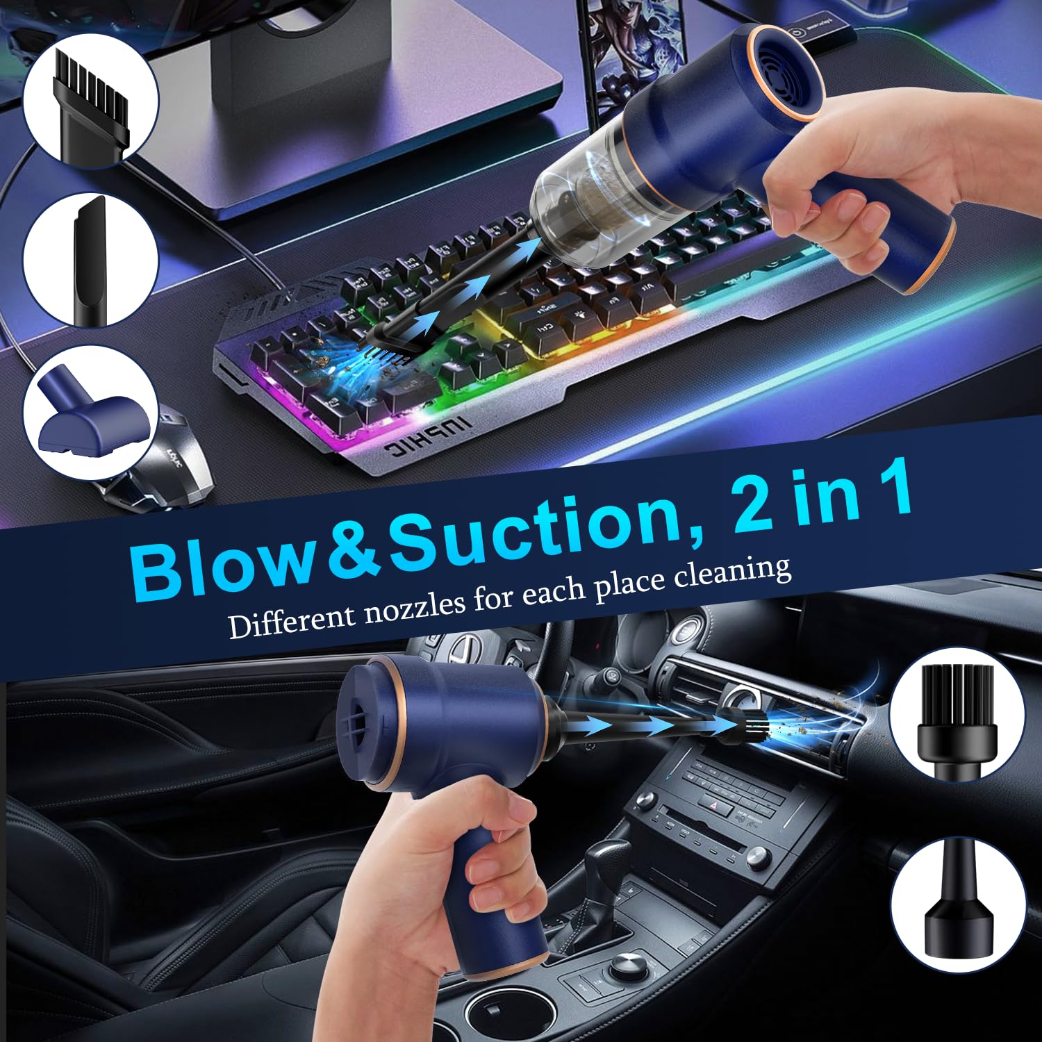 KMM Handheld Car Vacuum Cleaner, 19000Pa Vacuum Cleaner and Air Duster, 120W High Power Hand Held Vacuum with LED Light and Multi-Nozzles for Car, Home, Office, Pet