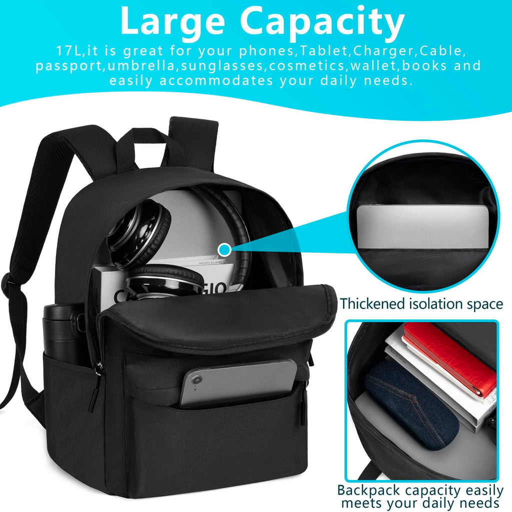 Lightweight Casual Backpack 14-Inch Laptop for Men and Women W30.22 X D14.22 X H40.13 cm Water-Resistant Daily Use School Backpack for Travel Work,Black