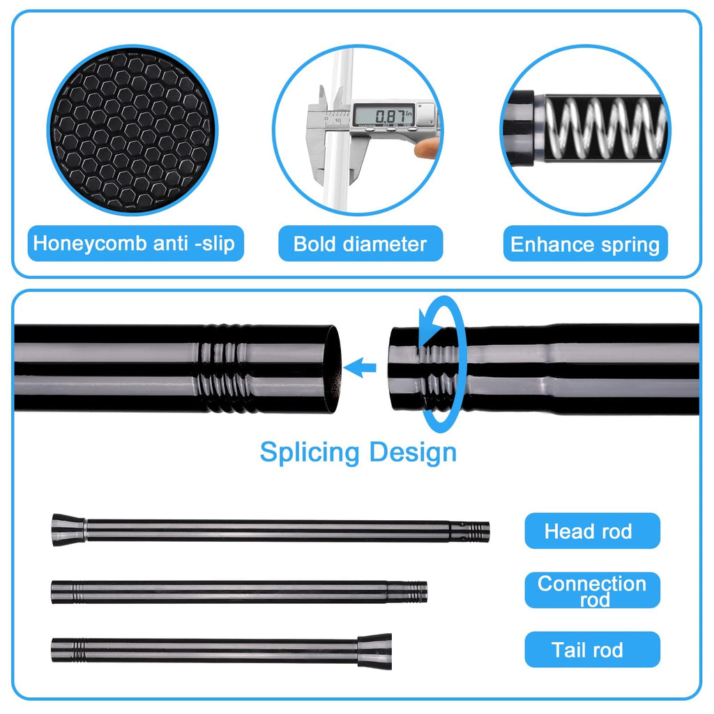 ZipGlo Tension Curtain Rod Adjustable Curtain Rod 28 to 48 Inch, Black Tension Rod Spring Curtain Tension Rod, Curtain Rod No Drill for Bathroom, Windows