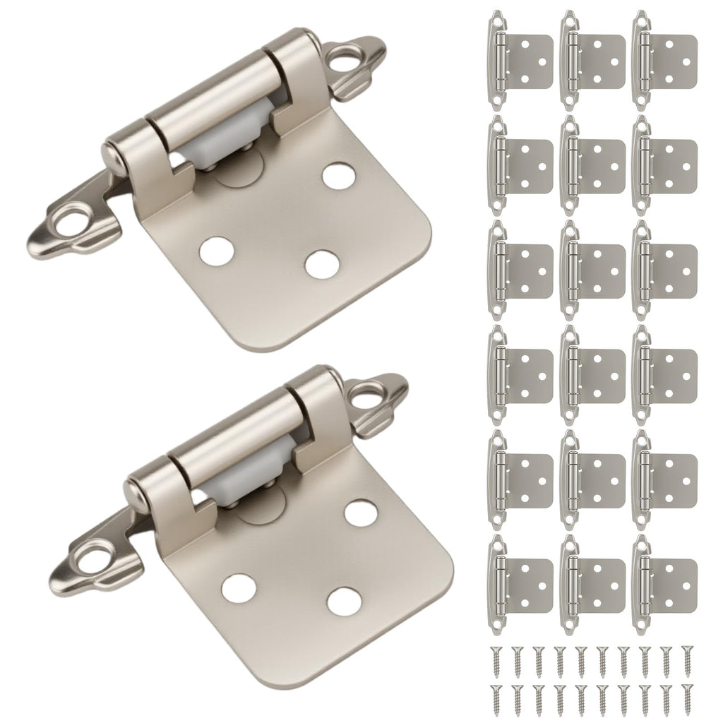 24-Pack 1/2” Overlay Cabinet Hinges (Stain Nickel)，Closing Semi-Concealed Kitchen Cupboard Hardware with Screws