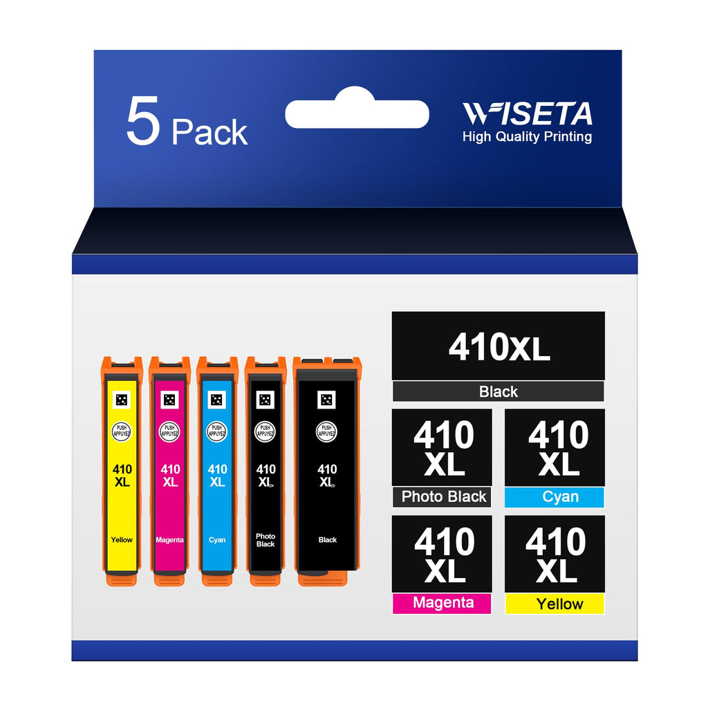 5 Pack 410XL Ink Cartridges Replacement Remanufactured for Epson 410 Ink Cartridges 410 410XL T410 Ink for Expression Home XP-830, XP-640, XP-530, XP-630, XP-635, XP-7100 Printer