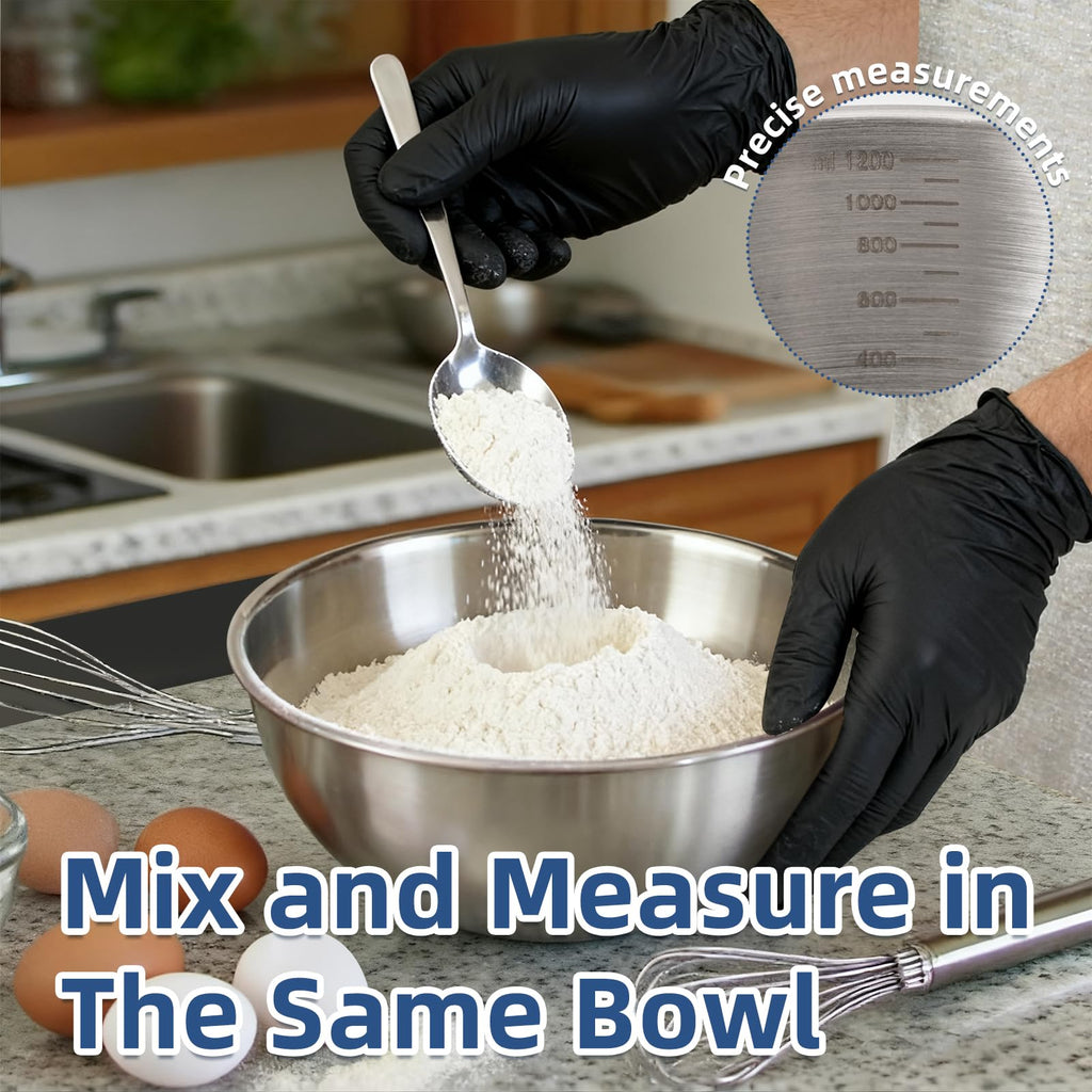 fecoqi 3-Set Stainless Steel Mixing Bowls Set Metal Bowl Set with Measurement Marks, Dishwasher Safe & Stackable - Perfect for Baking, Salad Making, Meal Prep and Kitchen Use