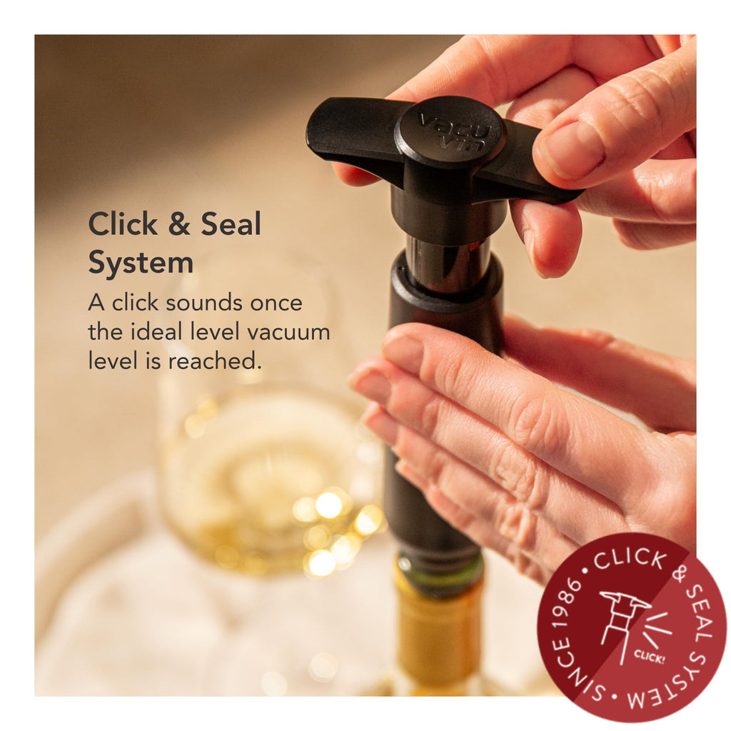 The Original Vacu Vin Wine Saver with 2 Vacuum Stoppers – Black