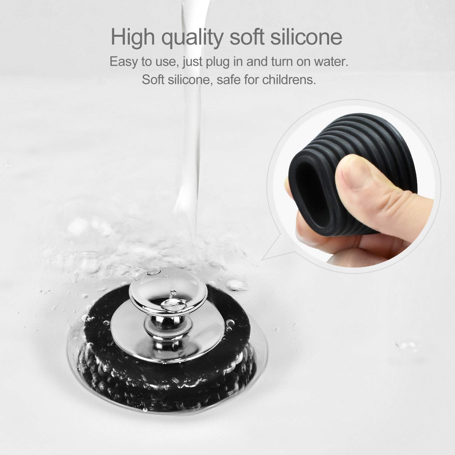 LEKEYE Universal Bathtub Stopper for Bathtub and Bathroom Sink Drains, Black and Gray-2 Pack