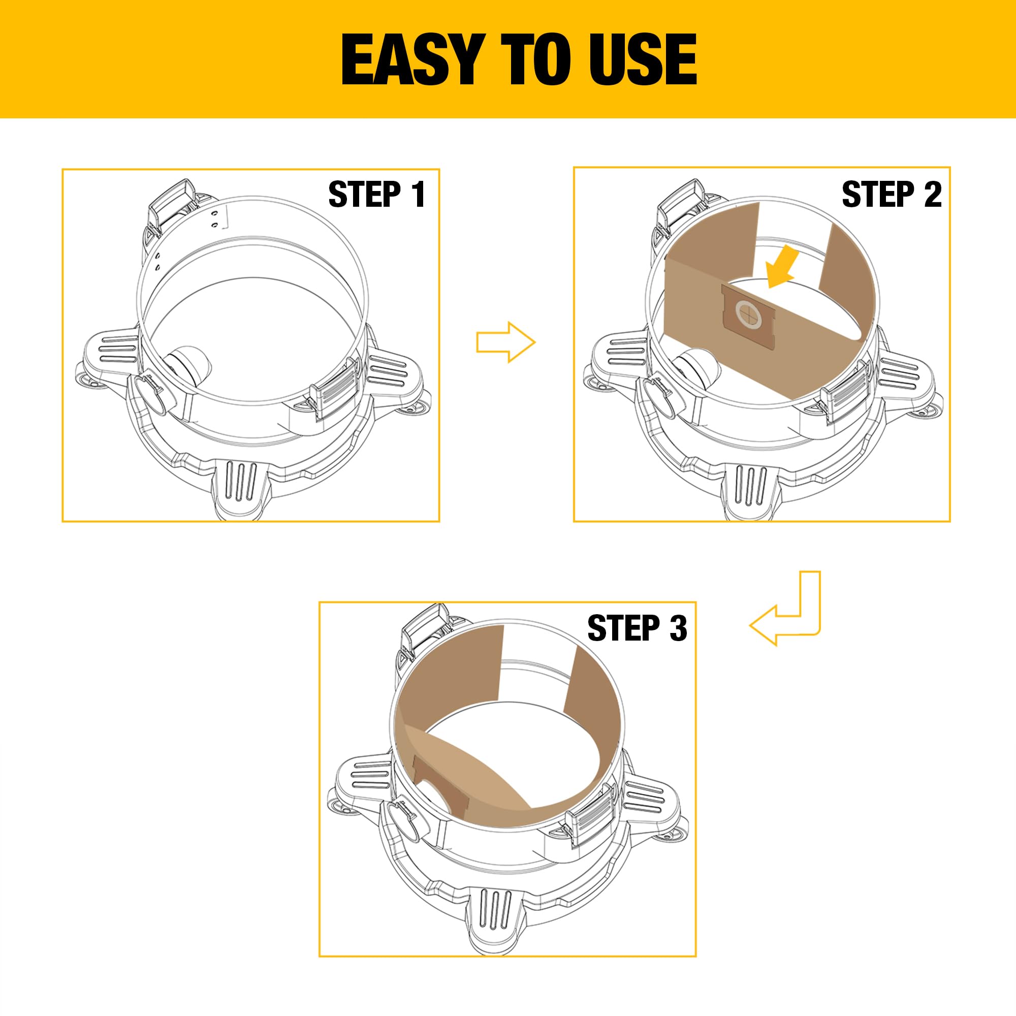 3 Pack DEWALT Dust Bag DXVA19-4101, for 6-10 Gallon Wet/Dry Vacuum, DEWALT Vacuum Bags, Compatible with DXV06P DXV09P DXV09PA DXV10P DXV10PL DXV10S DXV10SA DXV10SB