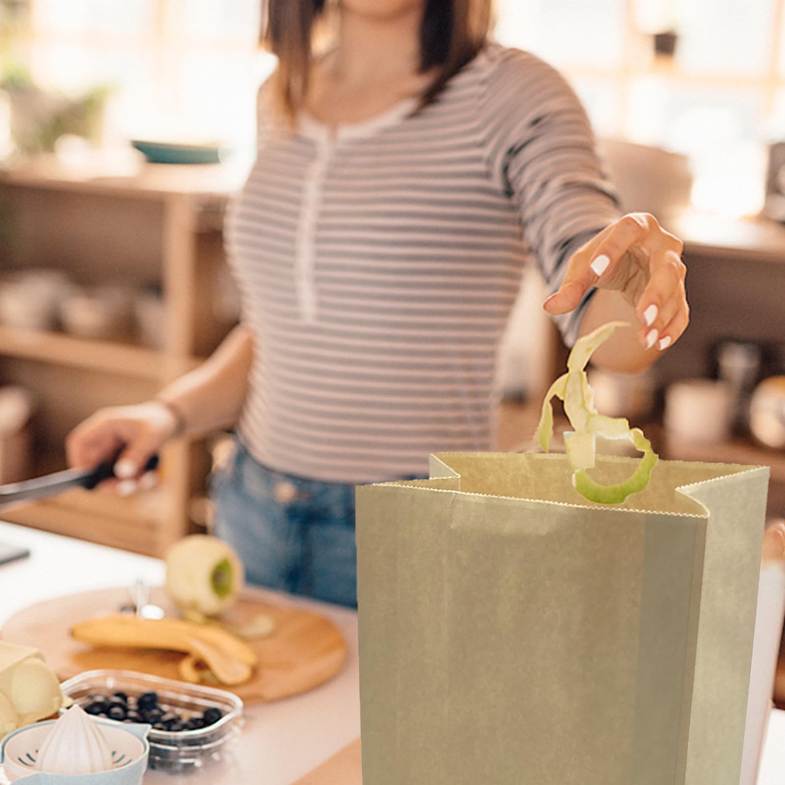 KAIHENG Kitchen Food Waste Bags, 50PCS Compostable Paper Garbage Bag, Recycling Paper Trash Bag for Dry Rubbish, Plastic Free