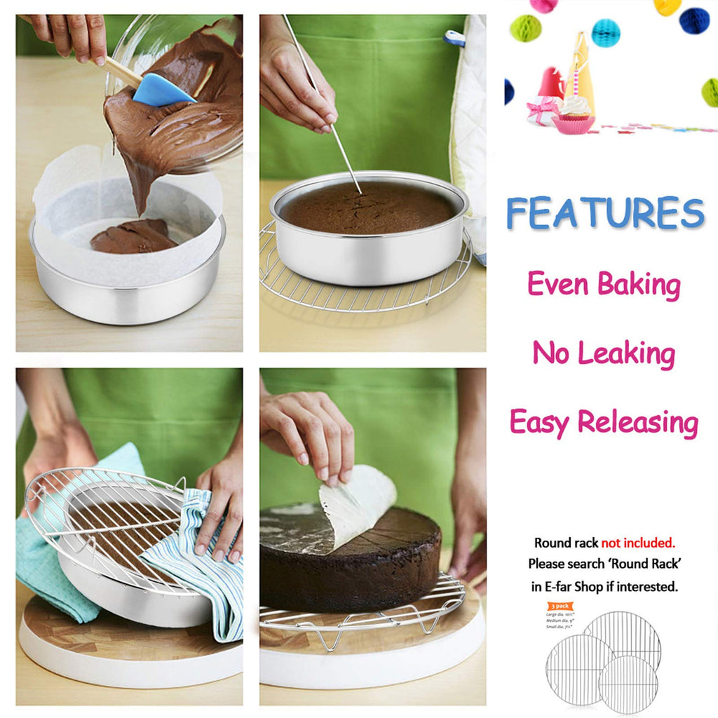 6 Inch Cake Pan Set of 2, E-far Stainless Steel Round Smash Cake Baking Pans, Non-Toxic & Healthy, Mirror Finish & Dishwasher Safe