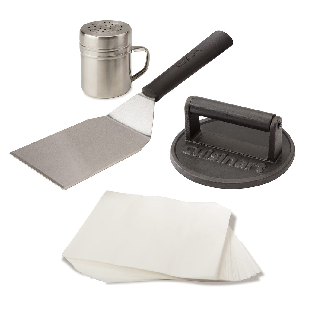 Cuisinart Smash Burger Kit with Cast Iron Burger Press, Spatula, Seasoning Shaker and Patty Papers (CSBK-400C)