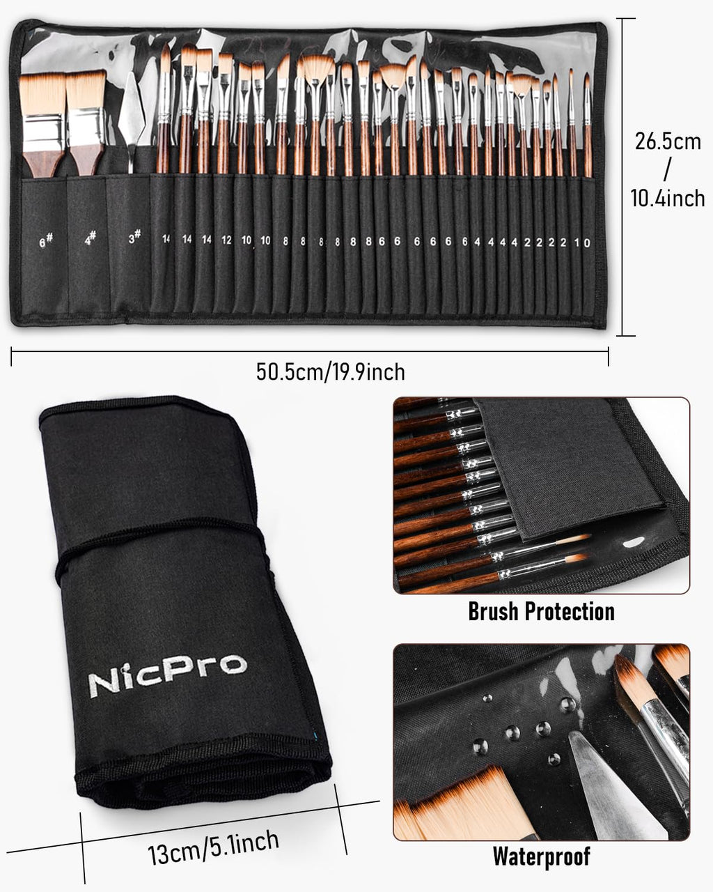 Nicpro 30pcs Paint Brush Set, Professional Paintbrushes with Paint Spatula, Craft Paint Brushes for Acrylic Painting, Oil, Watercolor, Gouache, Art Supplies for Artists and Beginners