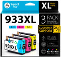 Smart Ink Compatible Ink Cartridge for HP 932 XL 933 XL 932XL 933XL 3 Pack Combo (C/M/Y Colors) Ink Cartridges High Capacity Works with HP Officejet 6600 6100 6700 7110 7610 7612
